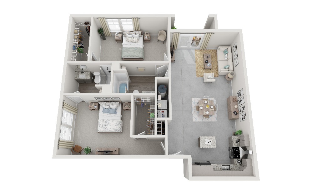 The Wiley - 2 bedroom floorplan layout with 2 baths and 1216 square feet.