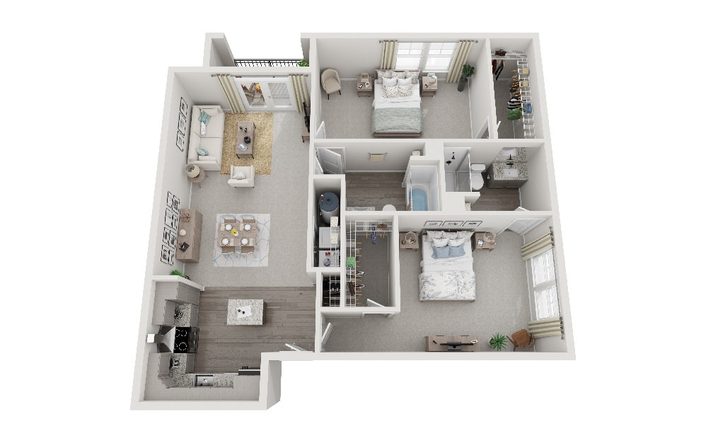 The Blanchard - 2 bedroom floorplan layout with 2 baths and 1148 square feet.